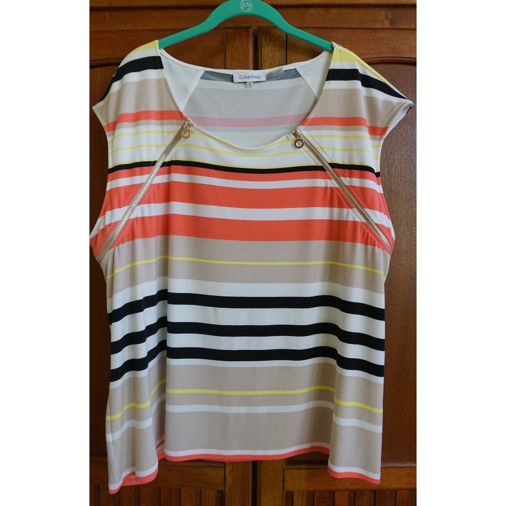 Calvin Klein Coral/Beige/Black Striped Shell